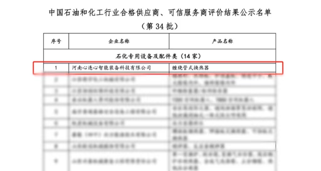 喜報(bào)！心連心智能裝備公司獲評(píng)中國(guó)石油和化工行業(yè)合格供應(yīng)商、可信服務(wù)商